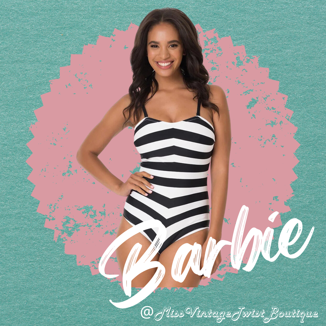 Barbie by Unique Vintage One Piece Chevron Swimsuit MissVintageTwist Boutique